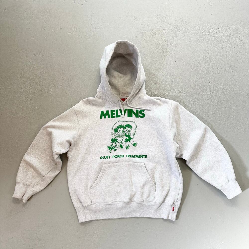 Supreme x Melvins "Gluey Porch Treatments" Hoodie (SS24) in Ash Grey,